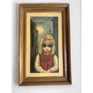 Margaret Keane Big Eyes Rejected Print 1962 Vintage Painting Style Sad Girl Mod